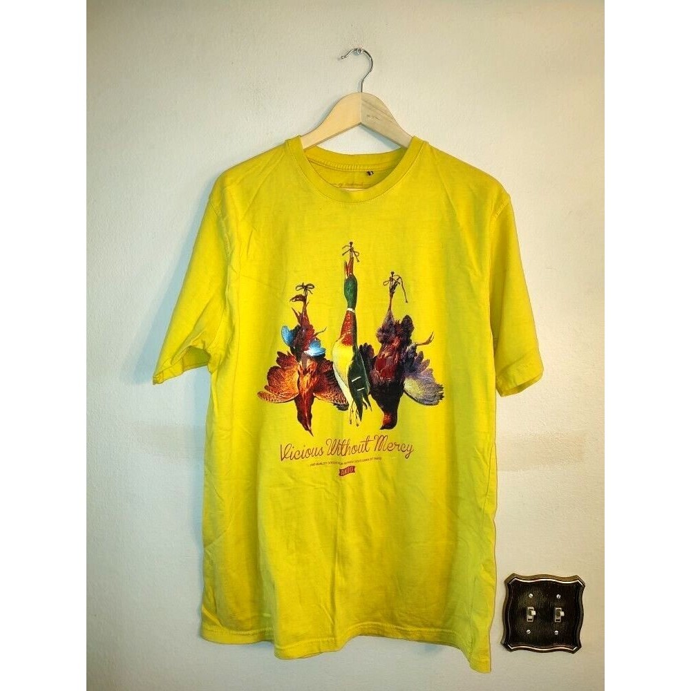 Vintage Men's AKOO Vicious Without Mercy Yellow Cotton T Shirt Size XL